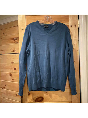 Lands' End Men's V-Neck Sweater Blue Large Tall 42-44 Supima Cotton